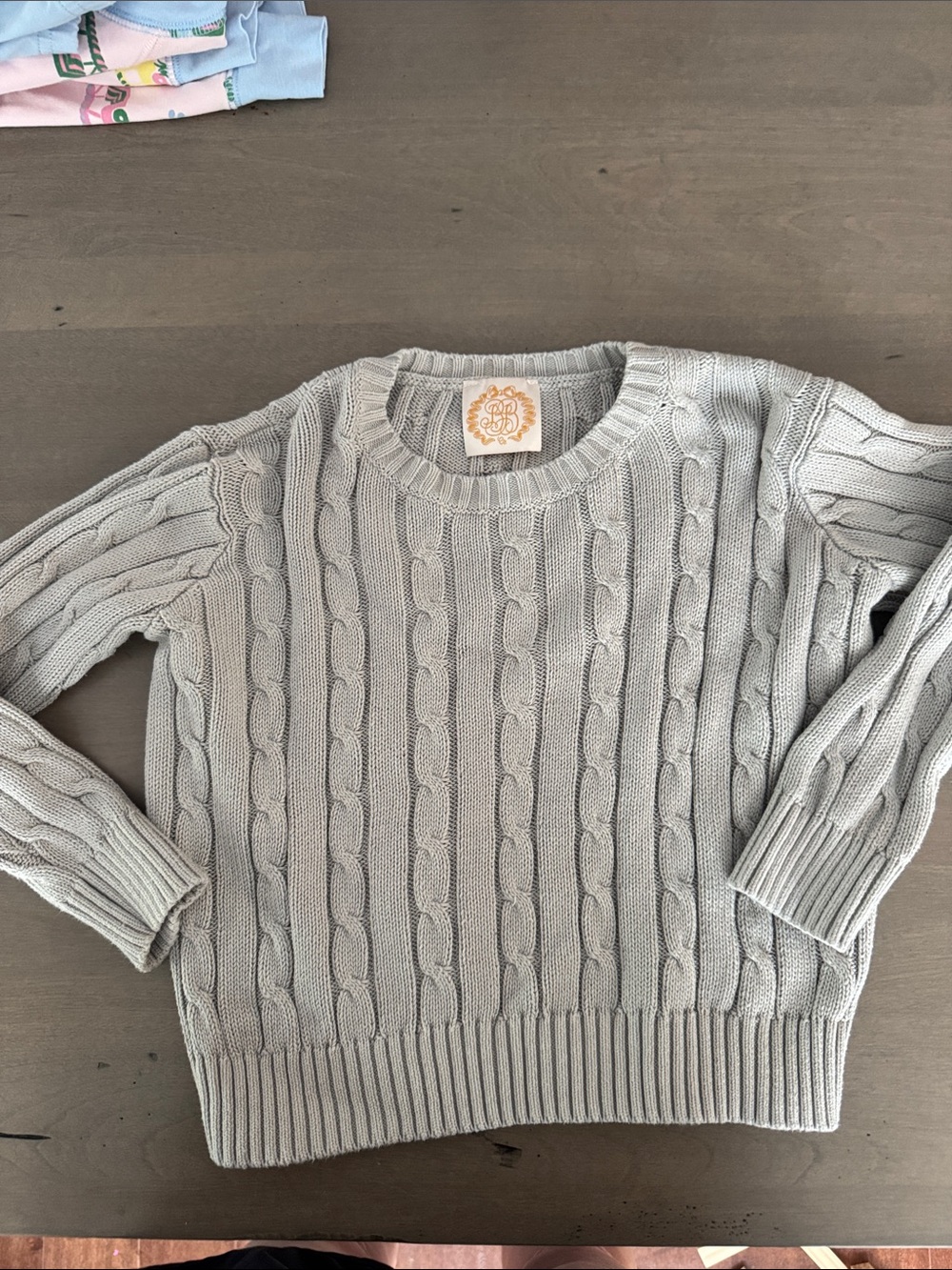 The Beaufort Bonnet Company Light Gray Cable Knit Crewneck Sweater